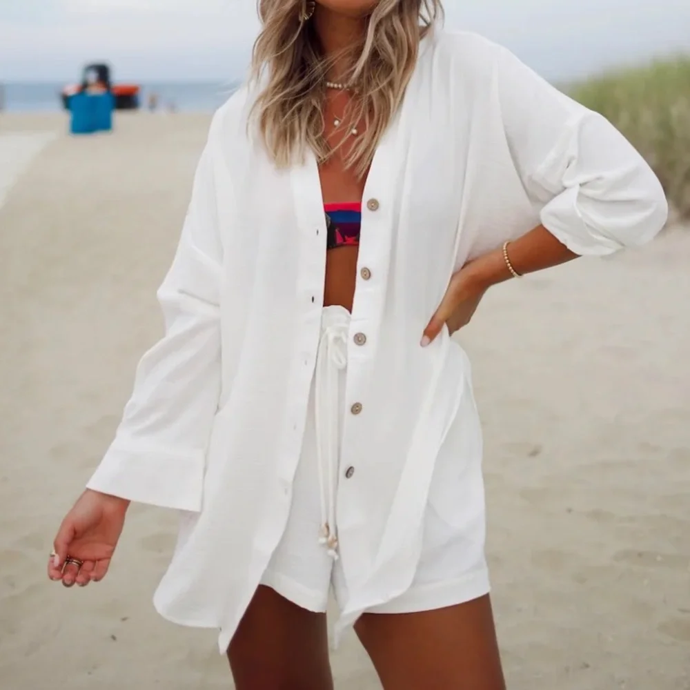 Timeless & classy essential button down & wide leg pants. Worn for 1 hour only. - Picture 6 of 9